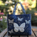 Reagan | Silver Butterflies Quilted Tote
