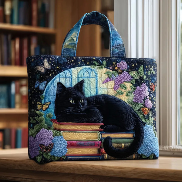 Handcrafted Bag - Black Cat on Books