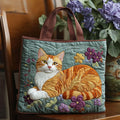 Sage | Ginger Cat & Flowers Quilted Tote