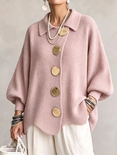 Isadora™ | Oversized Collared Cardigan With Large Metal Buttons