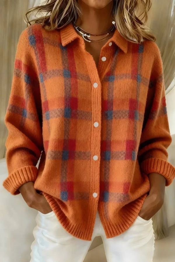 Megan™ | Checked Button-Down Knit Cardigan