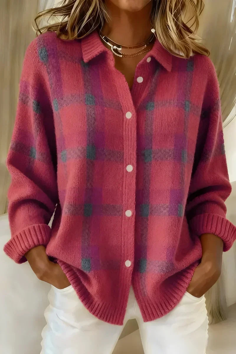 Ashley™ | Classic Checked Cardigan with Collar