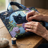 Midnight | Black Cat on Books Quilted Tote