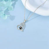 Heart Paw Necklace with Zirconia – For Dog Lovers