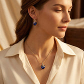 Gold Sapphire Heart Necklace and Earrings Set