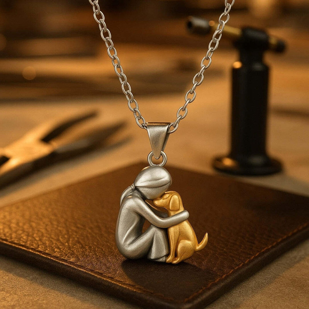 "For Always in Your Heart" Dog Hug Pendant Necklace