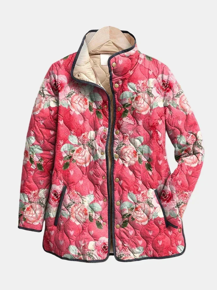 Freya | Charming Pink Floral Pattern Padded Jacket