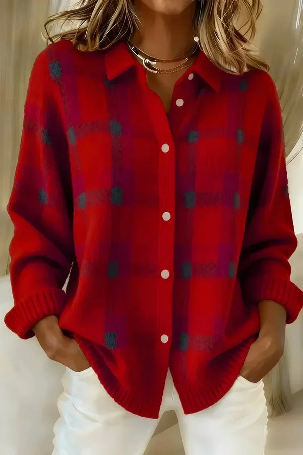 Brittany™ | Soft Check Pattern Button Cardigan