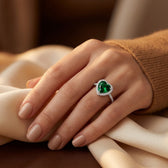 Silver Emerald Heart Halo Ring