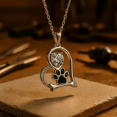 Heart Paw Necklace with Zirconia – For Dog Lovers