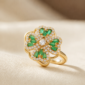 Gold Emerald Floral Ring