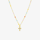Rainbow Bead Cross Necklace