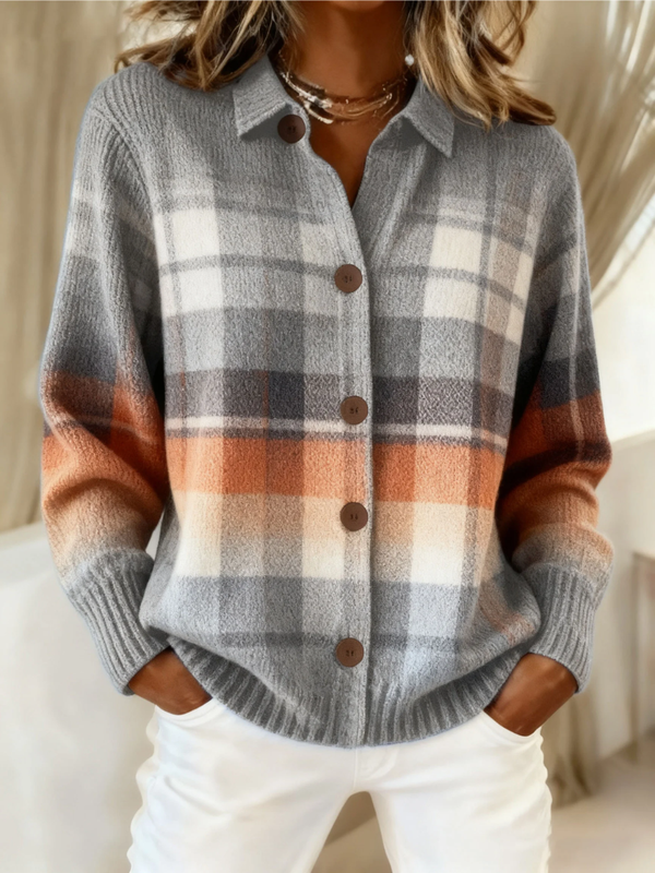 Marlene | Warmer Ombre-Plaid Cardigan