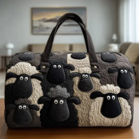 Clover | Black & Cream Sheep Quilted Duffle