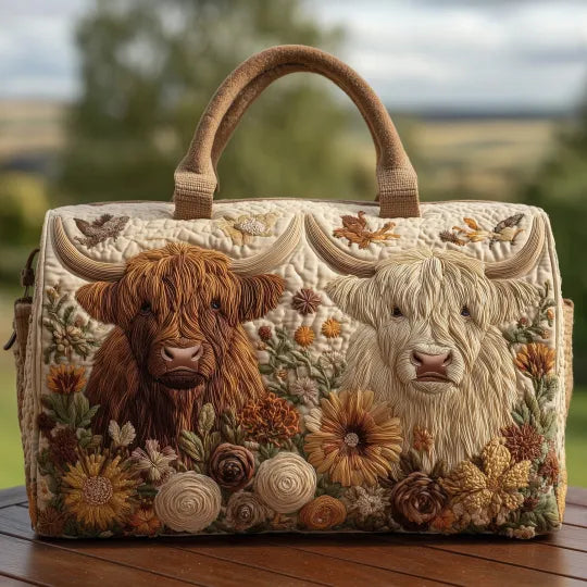 Heather | Two Highland Cows Quilted Duffle