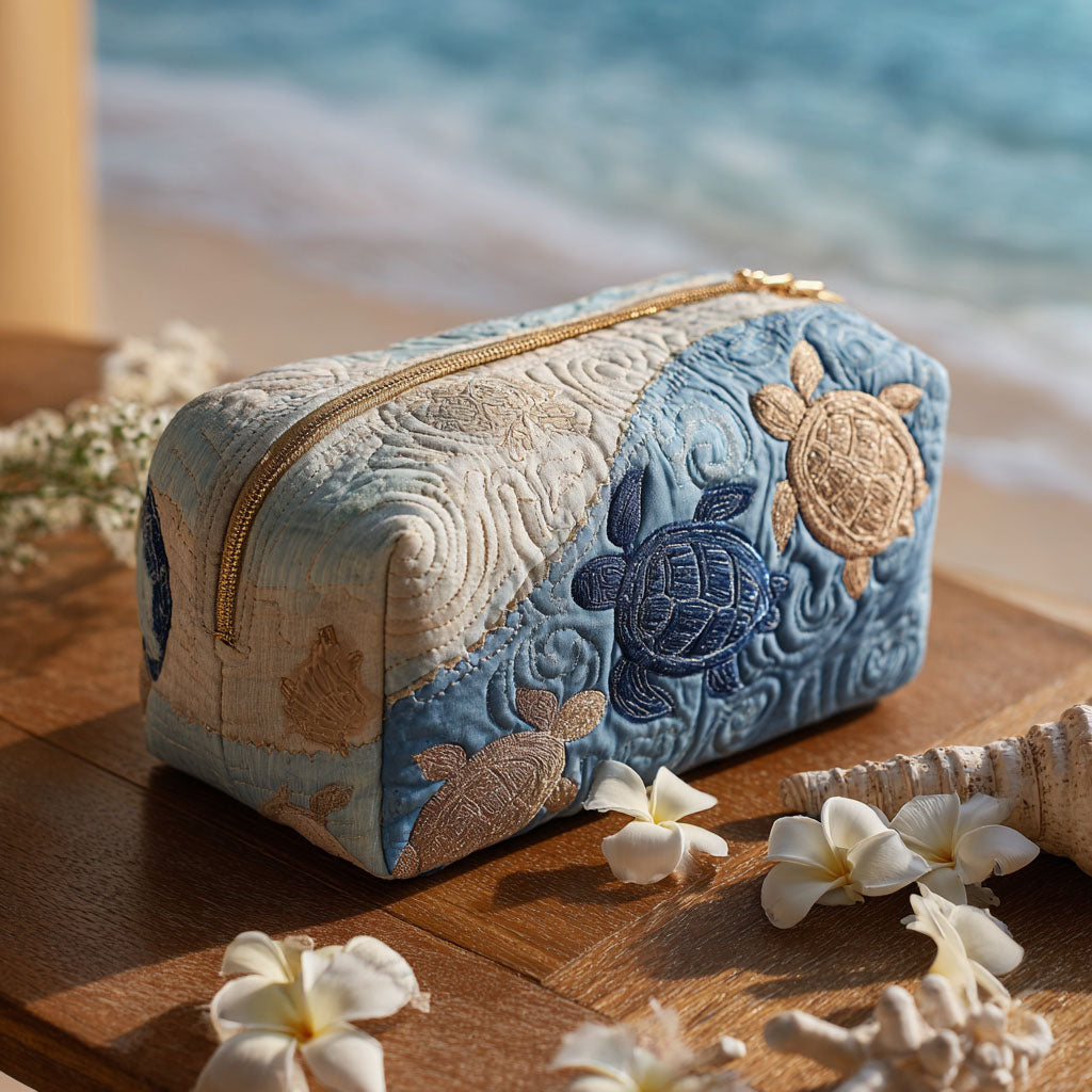 Rowan - Quilted Toiletry Bag - Ocean Waves Turtle