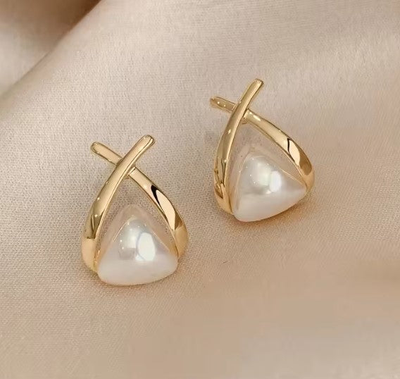 Vintage Drop Earrings with Cross and Triangle Pearl