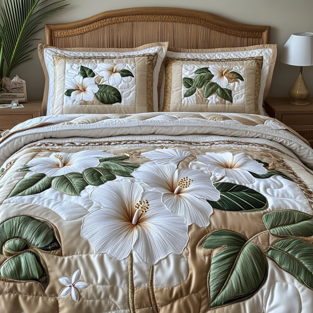 White Hibiscus | 3-Piece Bedspread Set