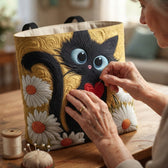 Maisie | Black Cat with Heart Quilted Tote