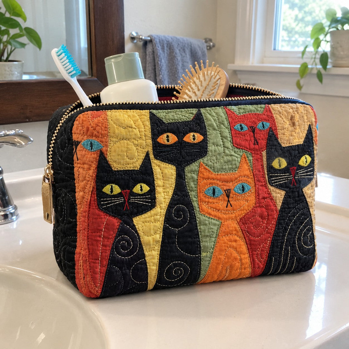 The toiletry bag on the bathroom counter