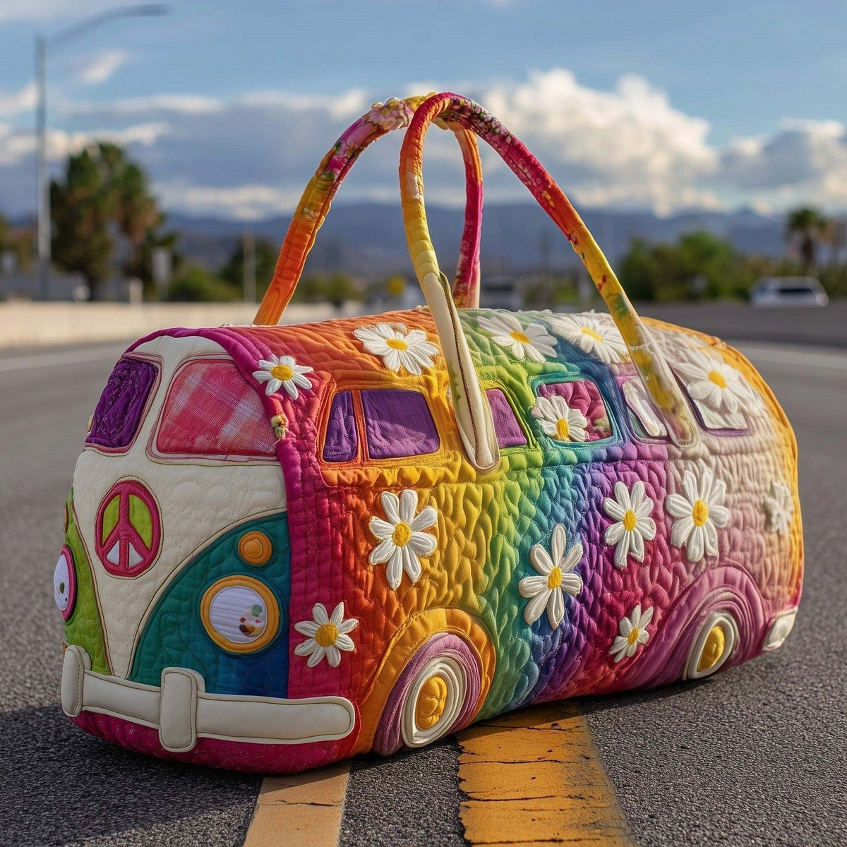 Prismvana | Rainbow Flower Camper Van Quilted Duffle