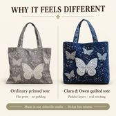 Reagan | Silver Butterflies Quilted Tote