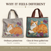 Sage | Ginger Cat & Flowers Quilted Tote