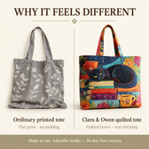 Artisan | Black Cat with Books & Cups Quilted Tote