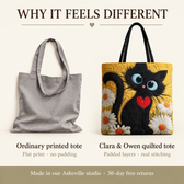 Maisie | Black Cat with Heart Quilted Tote