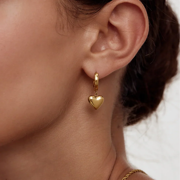 Heart Drop Huggies in gold