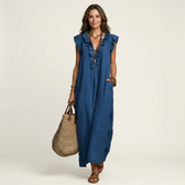 Josette | Ruffled V-Neck Linen Maxi Dress