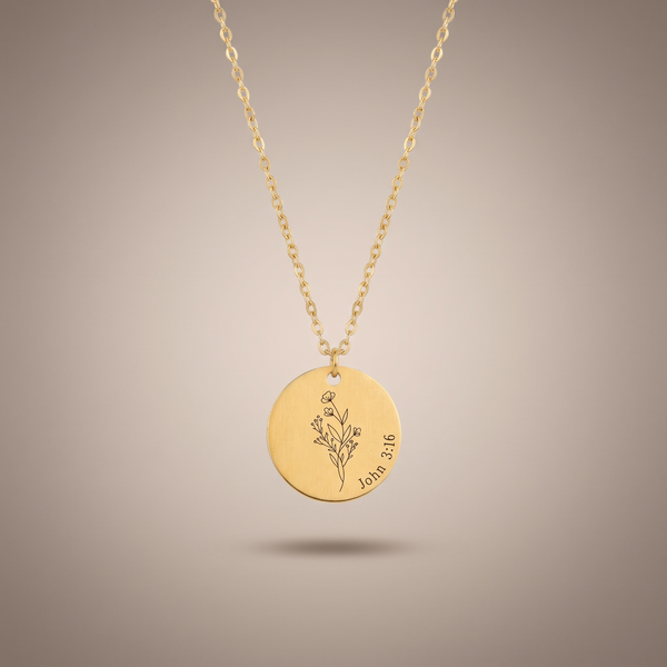 Birth Flower Engraved Necklace