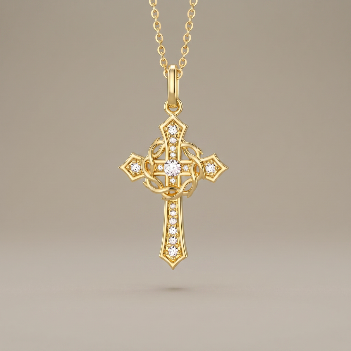 Cross and Crown of Thorns Faith Pendant Necklace