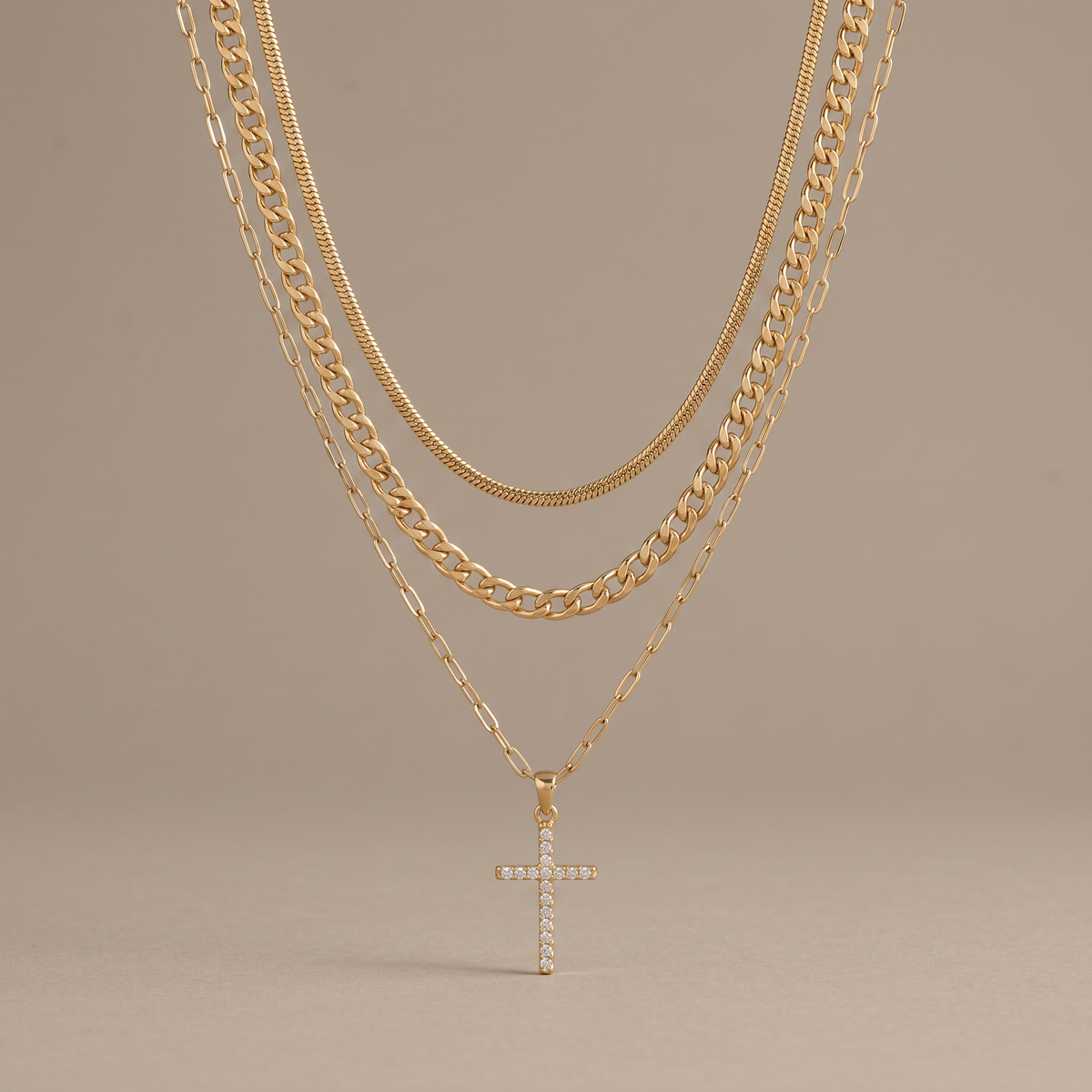 Triple Layer Cross Necklace