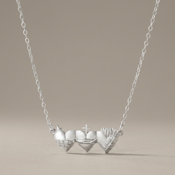 Sacred Hearts of the Holy Family Necklace in Sterling Silver