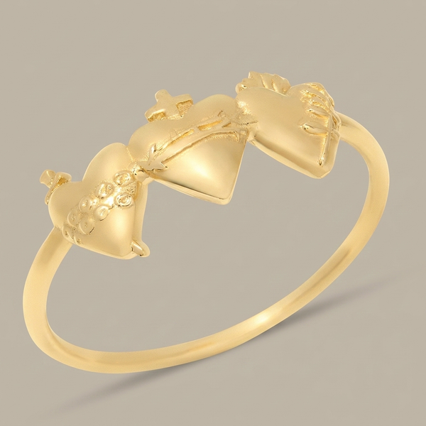 Sacred Hearts of the Holy Family Ring in Gold Vermeil