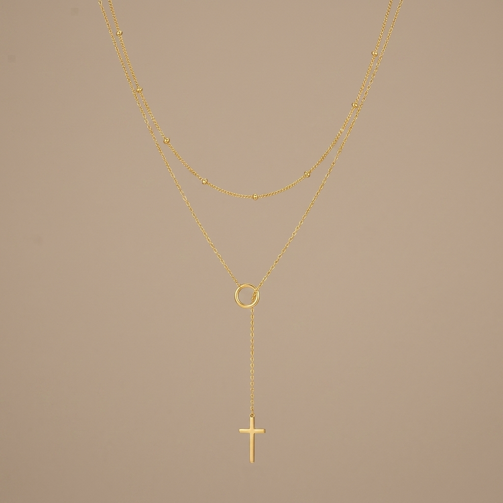 Double Layer Through Grace Cross Necklace