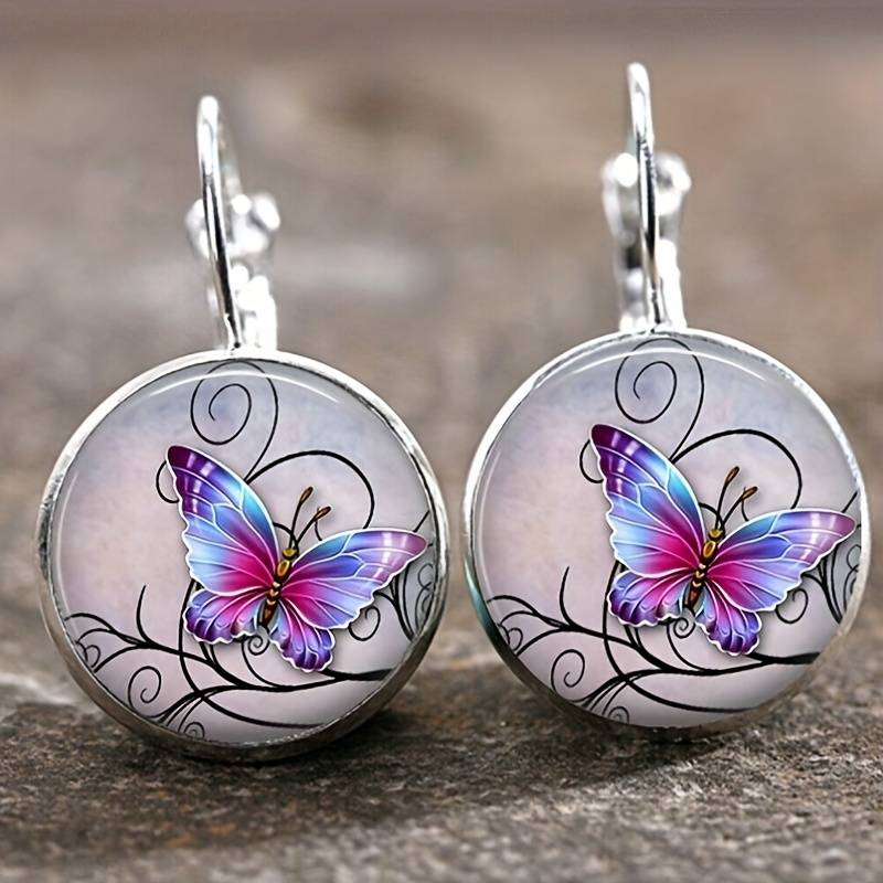 Vintage Butterfly Earrings with Rounded Crystals
