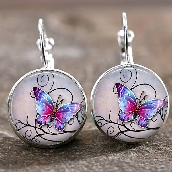 Vintage Butterfly Earrings with Rounded Crystals