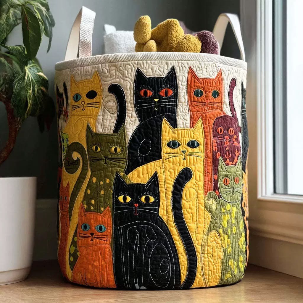 Folk Art Cat Laundry Basket