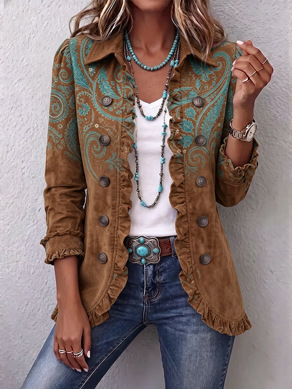 Goldenridge™ | Paisley Print Ruffled Blazer