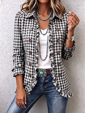 Charlene™ | Checked Ruffle Shirt Jacket