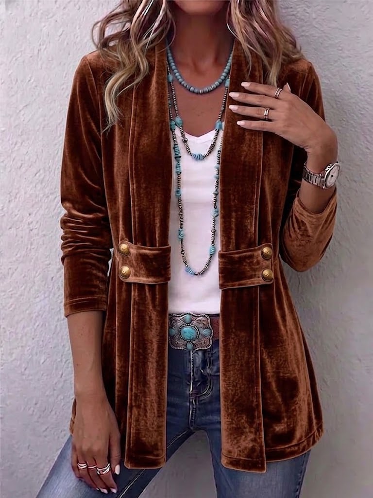 Holliwell™ | Vintage Revers Collar Accent Long Sleeve Open Front Jacket