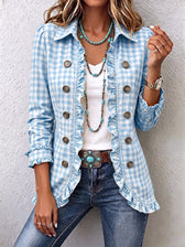 Charlene™ | Checked Ruffle Shirt Jacket