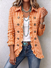 Charlene™ | Checked Ruffle Shirt Jacket