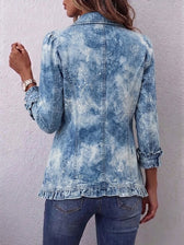 Jemison™ | Boho Style Gradient Vintage Botanical Print Ruffle Detail Jacket