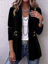 Holliwell™ | Vintage Revers Collar Accent Long Sleeve Open Front Jacket