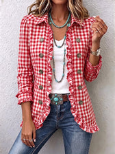 Charlene™ | Checked Ruffle Shirt Jacket