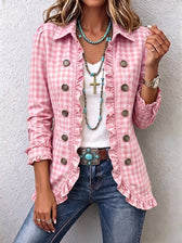 Charlene™ | Checked Ruffle Shirt Jacket