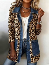 Fablenne™ | Leopard Print Denim Panel Contrast Long Jacket